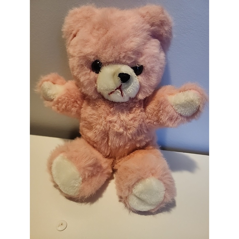 Vintage‎ Pink Teddy Bear Made In Korea 80s Stuffed Animal Plush Nut Shells 12"
